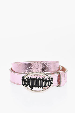 Metallic Leather Belt with Gothic Dsquared Buckle 25mm