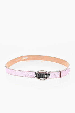 Metallic Leather Belt with Gothic Dsquared Buckle 25mm