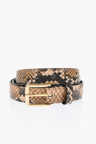 Python Effect Leather Belt with Golden Buckle 25mm