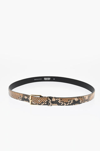 Python Effect Leather Belt with Golden Buckle 25mm