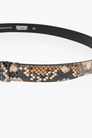 Python Effect Leather Belt with Golden Buckle 25mm