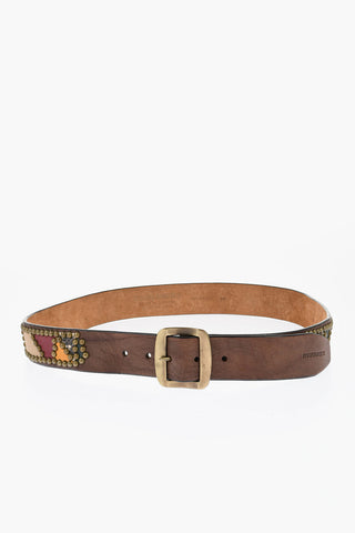 Studded Leather Belt with Python Effect Details 40mm