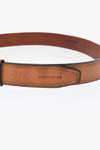 Solid Color Leather Belt with Logoed Buckle 30mm