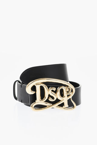 Leather Belt with Logoed Metal Buckle 35mm