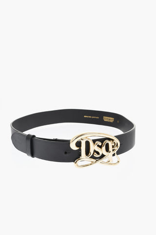 Leather Belt with Logoed Metal Buckle 35mm