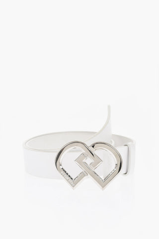Solid Color Leather Belt with Silver-Tone DD Buckle 35mm
