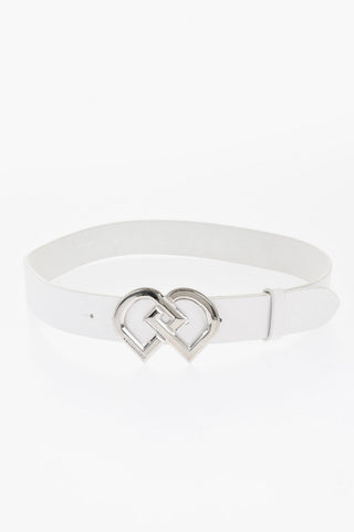 Solid Color Leather Belt with Silver-Tone DD Buckle 35mm