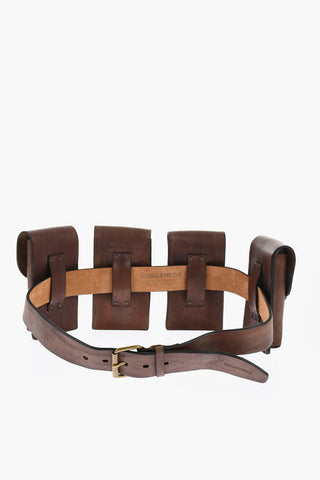 Solid Color Leather Utility Belt with Removable Pockets 40mm