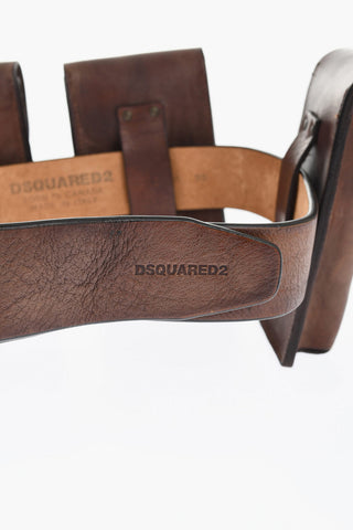 Solid Color Leather Utility Belt with Removable Pockets 40mm