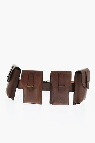 Solid Color Leather Utility Belt with Removable Pockets 40mm