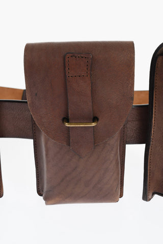 Solid Color Leather Utility Belt with Removable Pockets 40mm