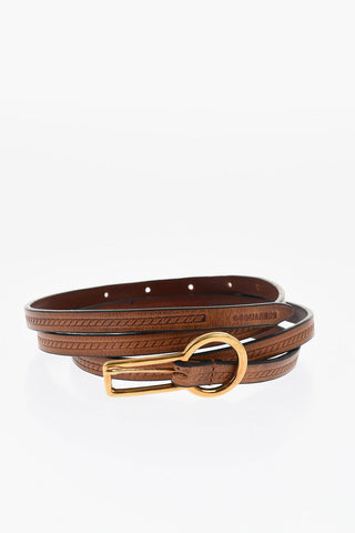 Cintura Skinny in Pelle con Fibbia Dorata 10mm