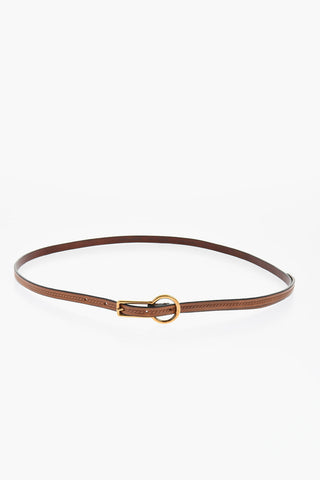 Cintura Skinny in Pelle con Fibbia Dorata 10mm