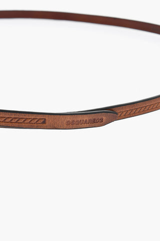 Cintura Skinny in Pelle con Fibbia Dorata 10mm