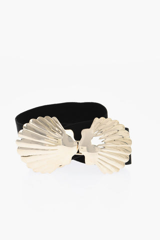 Cintura in Tessuto Elastico con Fibbia a Forma di Conchiglia 40mm