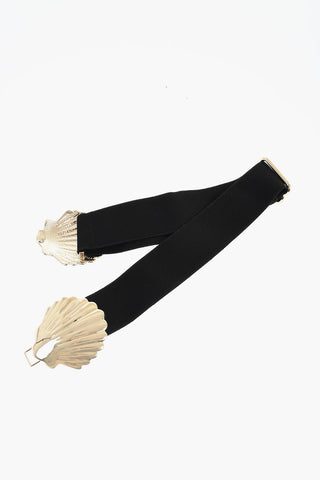 Cintura in Tessuto Elastico con Fibbia a Forma di Conchiglia 40mm