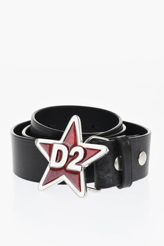 Leather Belt with with Glitter Star-Shaped Buckle 40mm