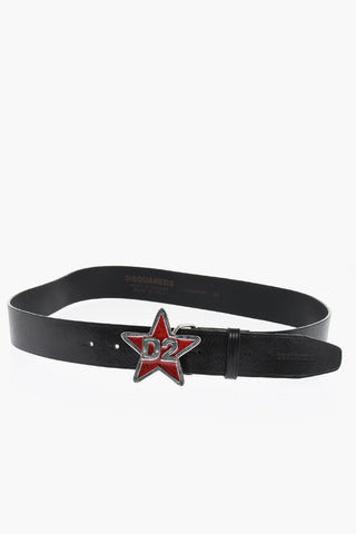 Leather Belt with with Glitter Star-Shaped Buckle 40mm