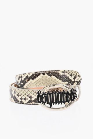 Python Effect Leather Belt with Gothic Dsquared Buckle 25mm