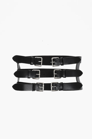 Leather Corset Belt with Silver-Tone Buckles 150mm