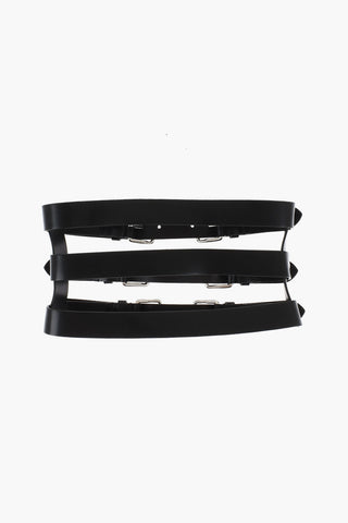 Leather Corset Belt with Silver-Tone Buckles 150mm