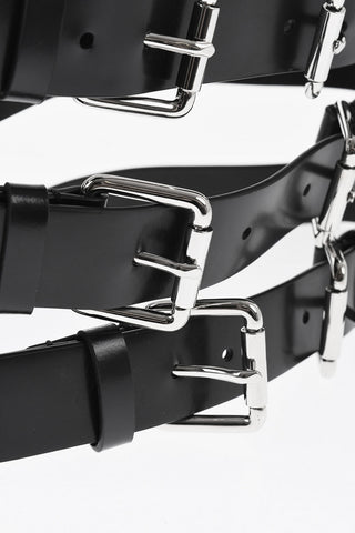 Leather Corset Belt with Silver-Tone Buckles 150mm