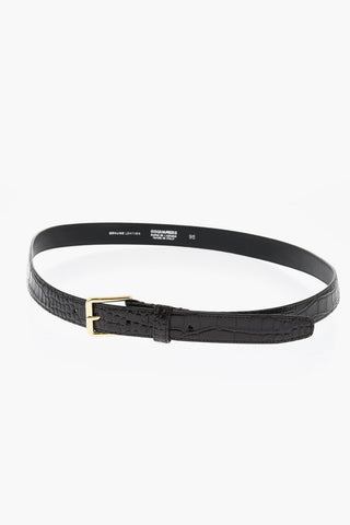 Crocodile Effect Leather Belt with Golden Buckle 25mm
