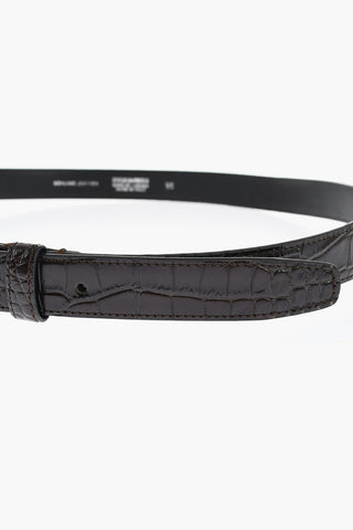 Crocodile Effect Leather Belt with Golden Buckle 25mm