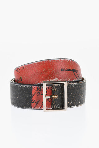 Vintage Effect Leather CANADIAN FLAG Belt 40mm