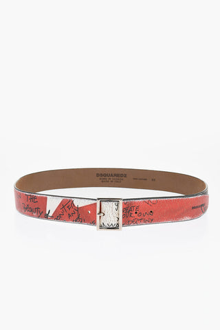 Vintage Effect Leather CANADIAN FLAG Belt 40mm