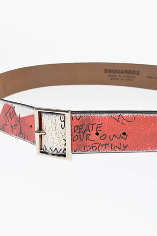 Vintage Effect Leather CANADIAN FLAG Belt 40mm