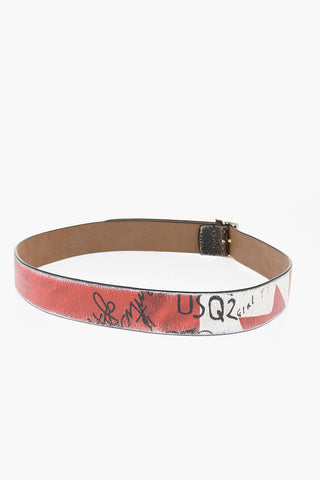 Vintage Effect Leather CANADIAN FLAG Belt 40mm