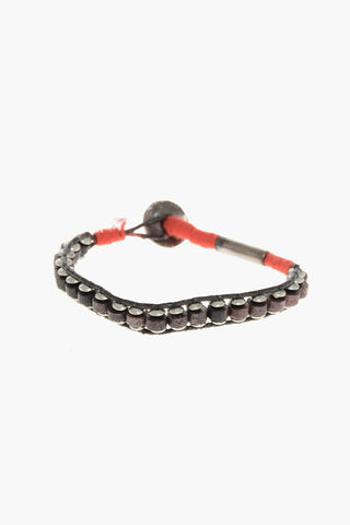 Bracciale in Metallo e Pelle con Dettaglio in Tessuto
