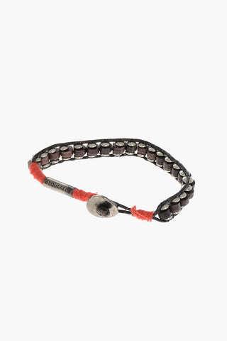 Bracciale in Metallo e Pelle con Dettaglio in Tessuto
