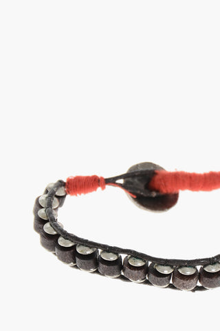 Bracciale in Metallo e Pelle con Dettaglio in Tessuto