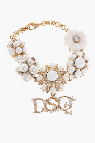 Chain Bracelet with Flower Shaped Rhinestone Charms