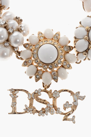 Chain Bracelet with Flower Shaped Rhinestone Charms