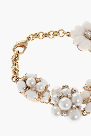 Chain Bracelet with Flower Shaped Rhinestone Charms