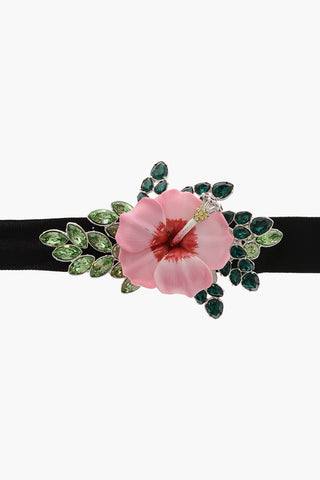 Fabric Choker With Flower Shaped Jewel Pendant