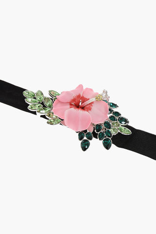 Fabric Choker With Flower Shaped Jewel Pendant