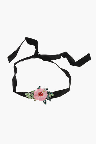 Fabric Choker With Flower Shaped Jewel Pendant