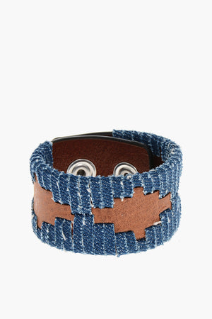 Denim And Leather Bracelet with Button Closure