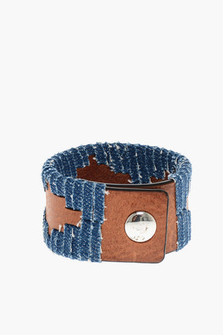Denim And Leather Bracelet with Button Closure
