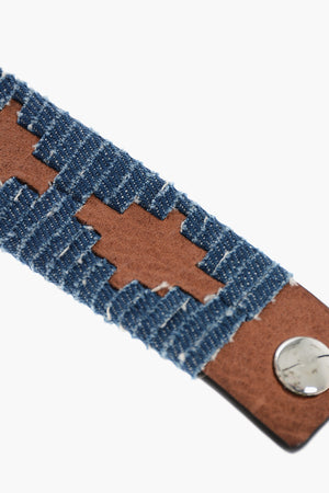 Denim And Leather Bracelet with Button Closure