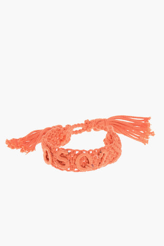 Crochet Bracelet with Tassels and Embossed Monogram