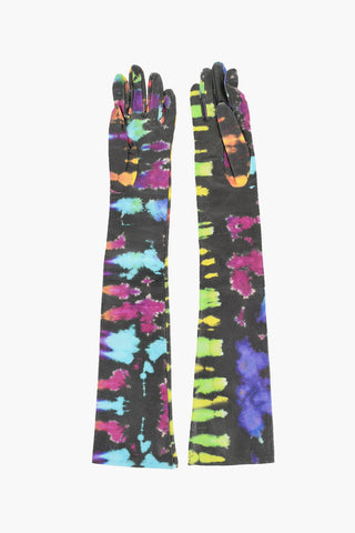 Warm Tie-Dye Effect Leather Gloves