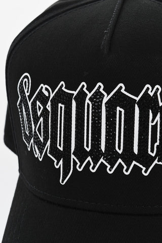 Vintage Effect Cap with Rhinestone and Gothic Print Logo