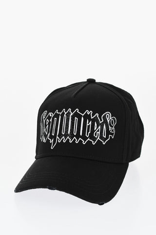 Vintage Effect Cap with Rhinestone and Gothic Print Logo