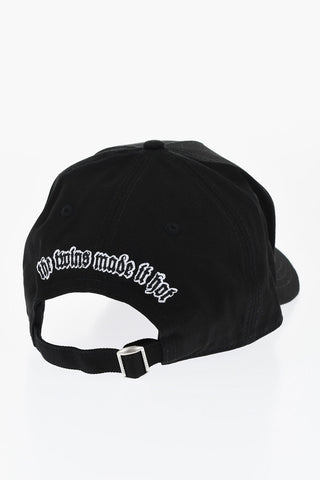 Vintage Effect Cap with Rhinestone and Gothic Print Logo