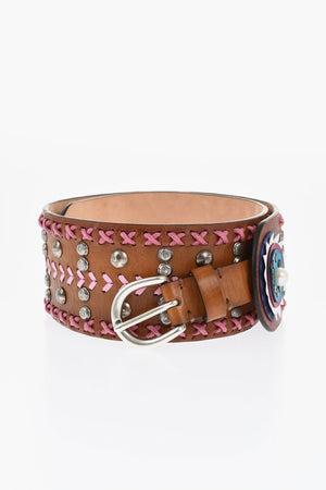 Cintura Oversize in Pelle con Borchie e Dettagli a Contrasto 70mm